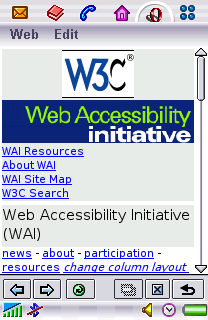 La home page WAI su un cellulare SP910